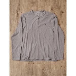 Allsaints Muse Thermal Henley Shirt Men's Size L Gray Long Sleeve Cotton